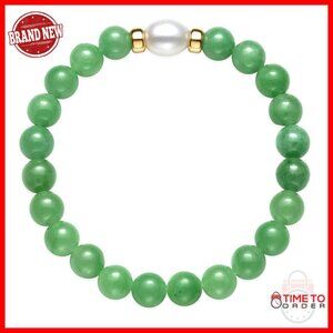 14K Gold Jade Pearl Stretch Bracelet 6.5-8.5 Inch Women's Jewelry
